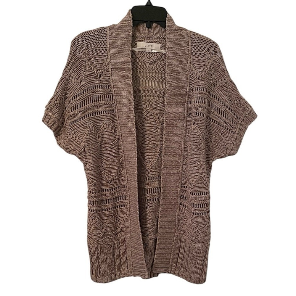 Loft Women's Nude Brown‎ Crochet Short Sleeve Open Front Cardigan Size M